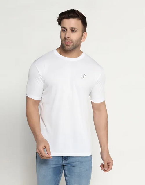 Solid Polyester T-shirt for Men (SIZE-L) (Color-WHITE)