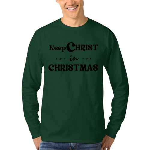 Mens Long Sleeve Graphic T-shirt Keep Christ in Christmas - Christian