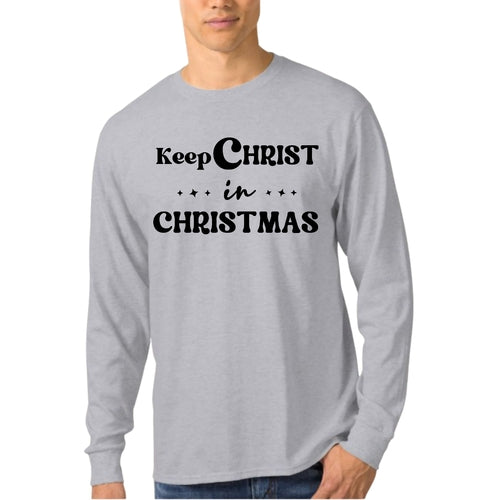 Mens Long Sleeve Graphic T-shirt Keep Christ in Christmas - Christian