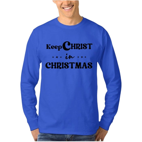 Mens Long Sleeve Graphic T-shirt Keep Christ in Christmas - Christian