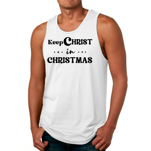 Mens Fitness Tank Top Graphic T-shirt Keep Christ in Christmas