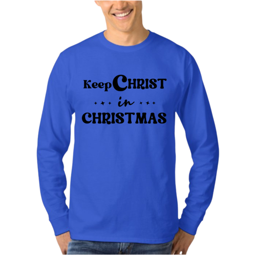 Mens Long Sleeve Graphic T-shirt Keep Christ in Christmas - Christian