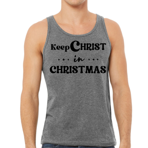 Mens Fitness Tank Top Graphic T-shirt Keep Christ in Christmas