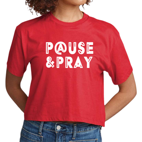 Womens Cropped Graphic T-shirt - Pause and Pray