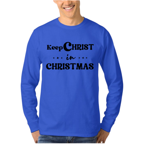 Mens Long Sleeve Graphic T-shirt Keep Christ in Christmas - Christian
