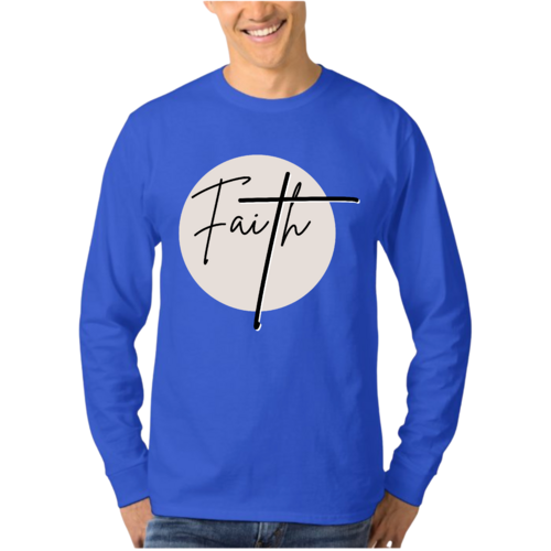 Mens Long Sleeve Graphic T-shirt Faith - Christian Affirmation -