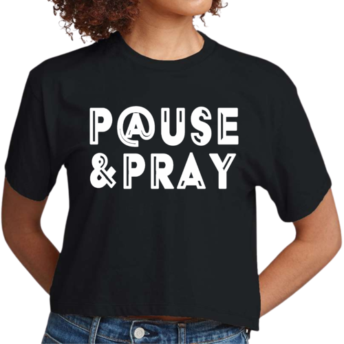 Womens Cropped Graphic T-shirt - Pause and Pray
