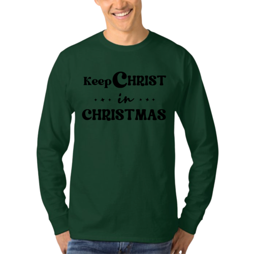 Mens Long Sleeve Graphic T-shirt Keep Christ in Christmas - Christian