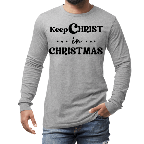 Mens Long Sleeve Graphic T-shirt Keep Christ in Christmas - Christian