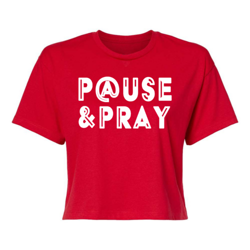 Womens Cropped Graphic T-shirt - Pause and Pray