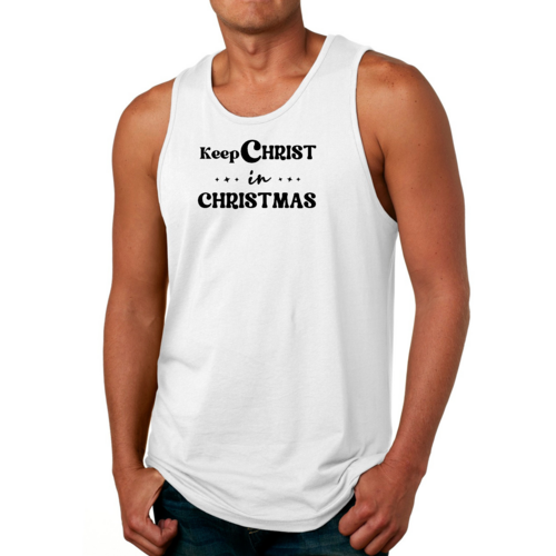 Mens Fitness Tank Top Graphic T-shirt Keep Christ in Christmas