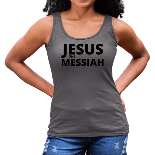 Womens Fitness Tank Top Graphic T-shirt - Jesus one Messiah Black