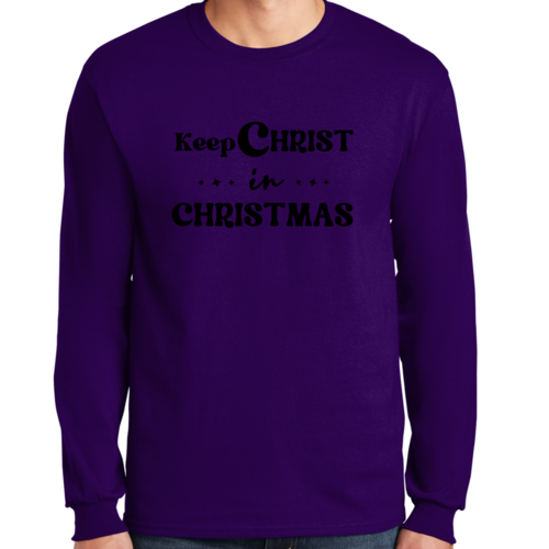 Mens Long Sleeve Graphic T-shirt Keep Christ in Christmas - Christian