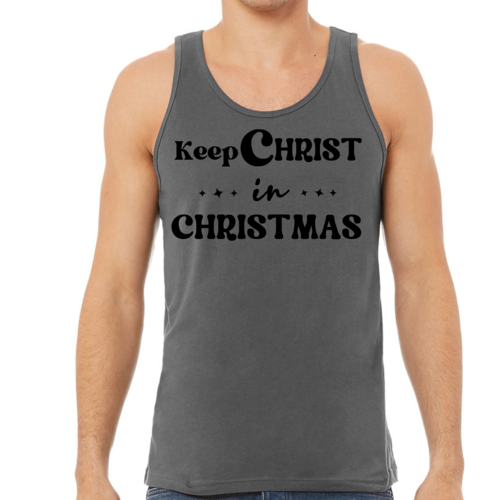 Mens Fitness Tank Top Graphic T-shirt Keep Christ in Christmas