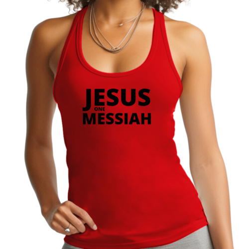 Womens Fitness Tank Top Graphic T-shirt - Jesus one Messiah Black