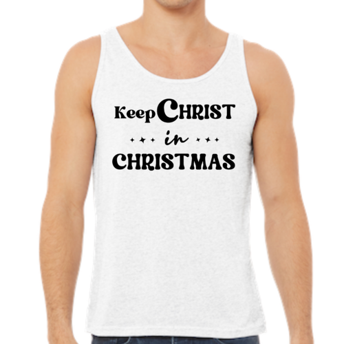 Mens Fitness Tank Top Graphic T-shirt Keep Christ in Christmas