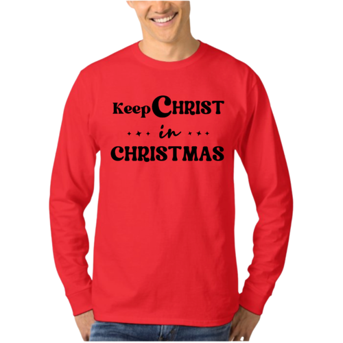 Mens Long Sleeve Graphic T-shirt Keep Christ in Christmas - Christian