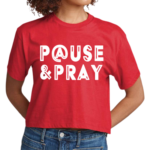 Womens Cropped Graphic T-shirt - Pause and Pray