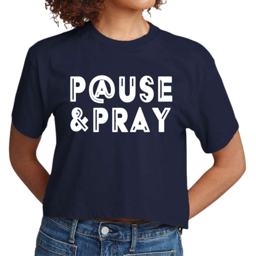 Womens Cropped Graphic T-shirt - Pause and Pray