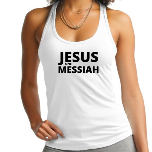 Womens Fitness Tank Top Graphic T-shirt - Jesus one Messiah Black