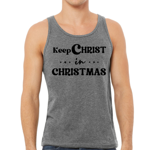 Mens Fitness Tank Top Graphic T-shirt Keep Christ in Christmas