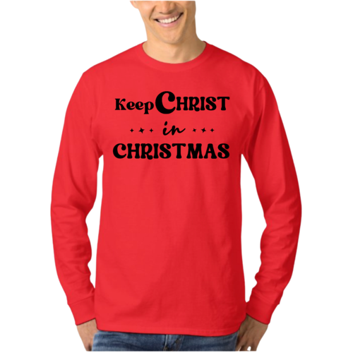 Mens Long Sleeve Graphic T-shirt Keep Christ in Christmas - Christian