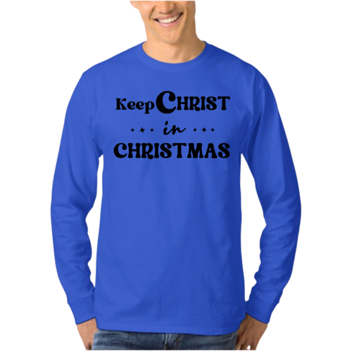Mens Long Sleeve Graphic T-shirt Keep Christ in Christmas - Christian