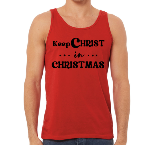 Mens Fitness Tank Top Graphic T-shirt Keep Christ in Christmas