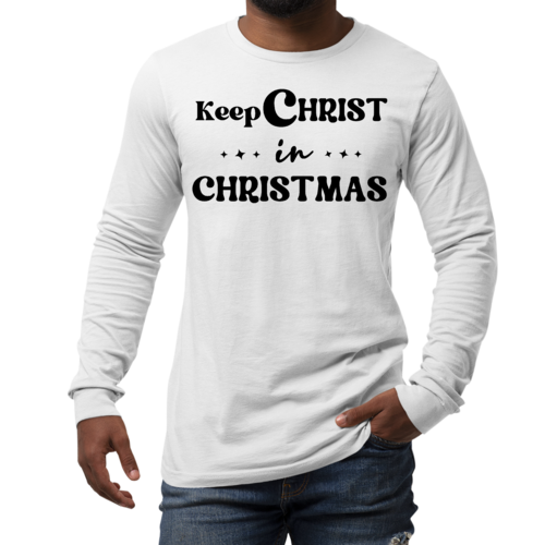 Mens Long Sleeve Graphic T-shirt Keep Christ in Christmas - Christian