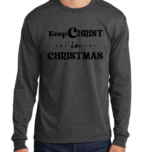 Mens Long Sleeve Graphic T-shirt Keep Christ in Christmas - Christian