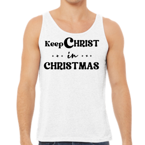 Mens Fitness Tank Top Graphic T-shirt Keep Christ in Christmas