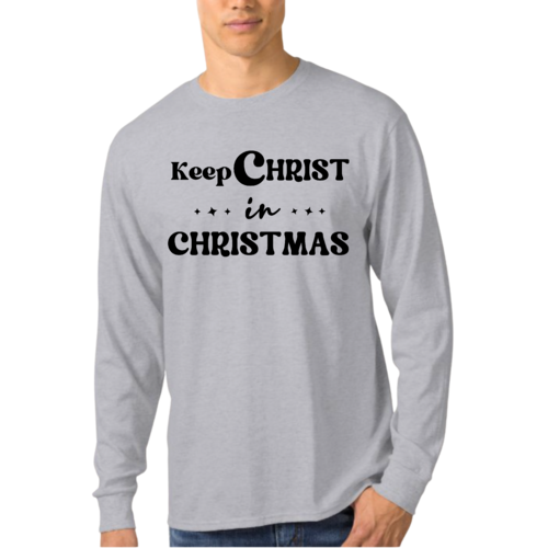 Mens Long Sleeve Graphic T-shirt Keep Christ in Christmas - Christian