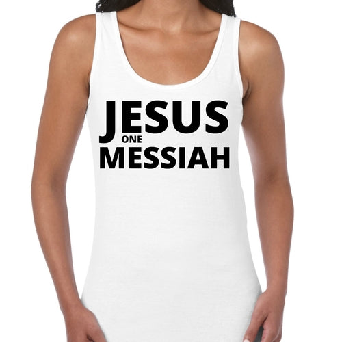 Womens Fitness Tank Top Graphic T-shirt - Jesus one Messiah Black